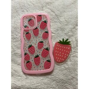 Kawaii Strawberry IPhone 13 Pro Max Phone Case with matching pop socket